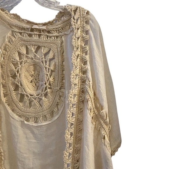 Altar’d State Cream Crochet Trim Midi Boho Festival Kimono Kaftan XS Coverup - Picture 12 of 16